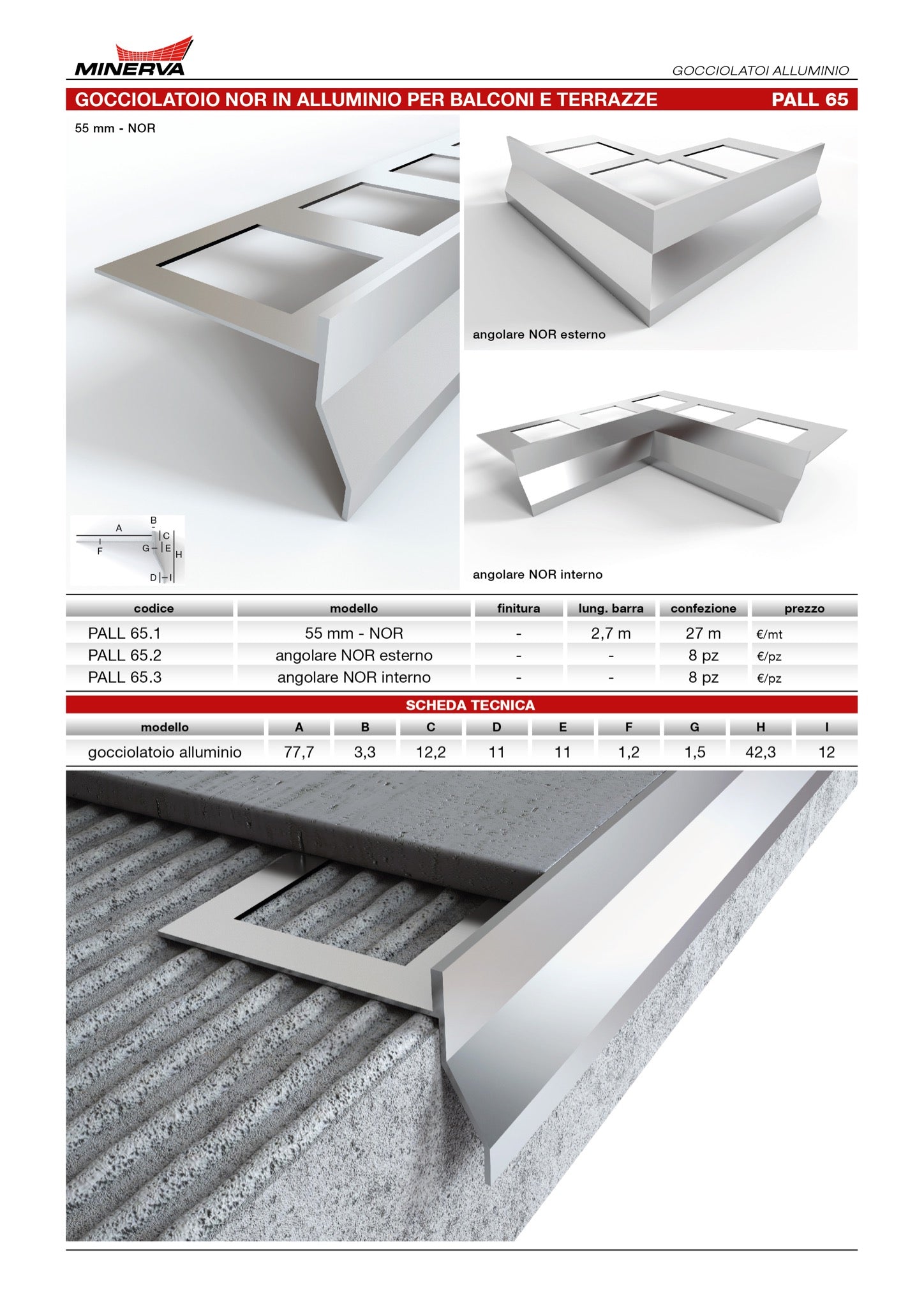 Gocciolatoio in alluminio "Nor" per balcone