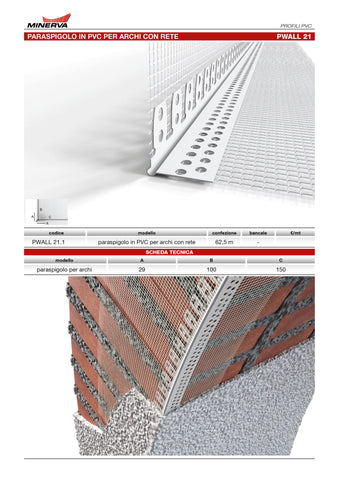 Profili in PVC con rete per spigoli e gocciolatoi – MINERVA PROFILI